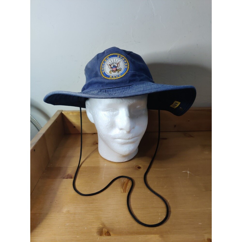 US Navy Bucket Hat Blue JWM COTTON Snaps Straps Faded On Top